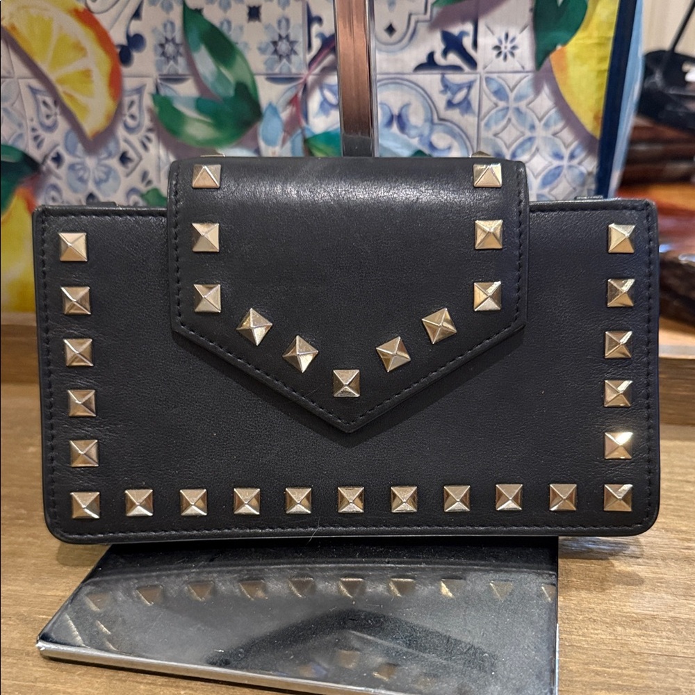 Valentino Garavani Black Wallet with Gold Studs